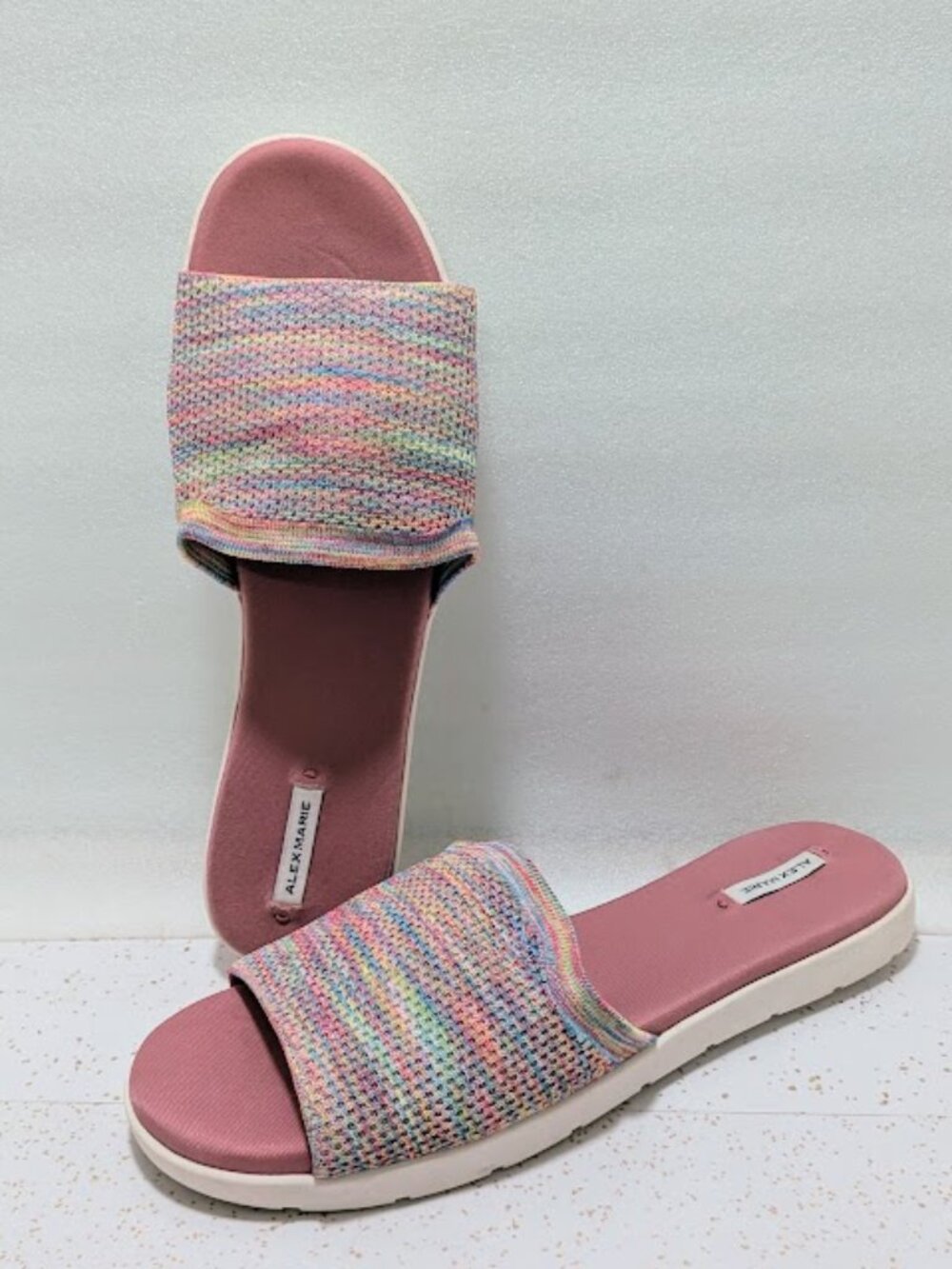 Alex Marie Pink Multi Knit Fabric Comfort Cushion Slide Sandals Beach Resort